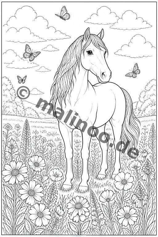 Pferde Malbuch 20 Ausmalbilder gedruckt+lose – Vorschaubild 1