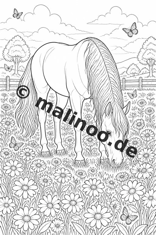 Pferde Malbuch 20 Ausmalbilder gedruckt, ungebunden – Vorschaubild 3