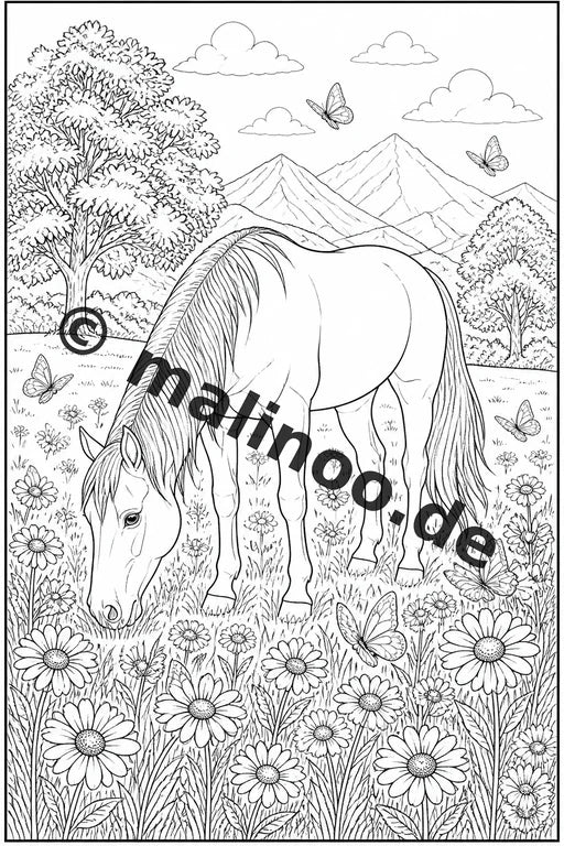 Pferde Malbuch 20 Ausmalbilder gedruckt, ungebunden – Vorschaubild 3