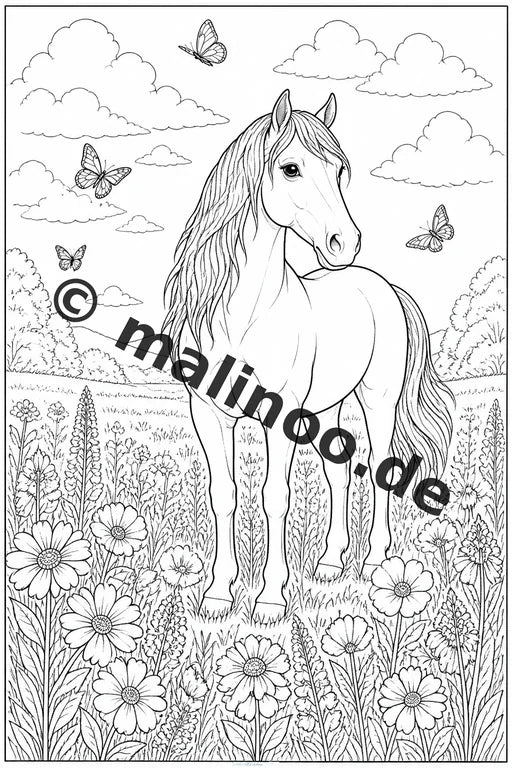 Pferde Malbuch 50 Ausmalbilder PDF Download digital – Vorschaubild 1