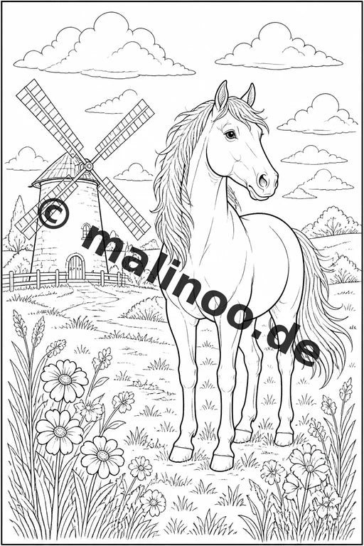 Pferde Malbuch 50 Ausmalbilder PDF Download digital – Vorschaubild 2