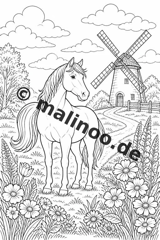Pferde Malbuch 50 Ausmalbilder gedruckt und gebunden – Vorschaubild 2