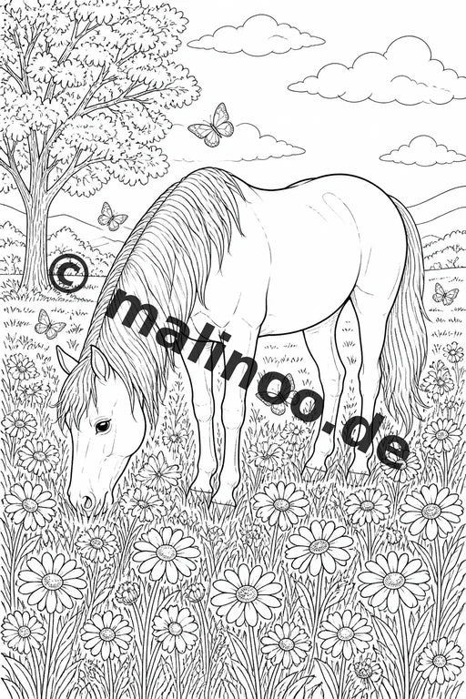 Pferde Malbuch 50 Ausmalbilder gedruckt und gebunden – Vorschaubild 3