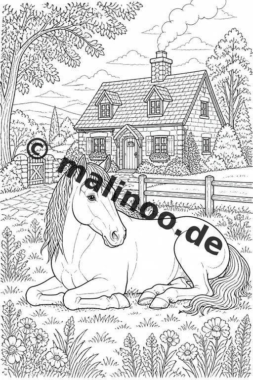 Pferde Malbuch 50 Ausmalbilder gedruckt und gebunden – Vorschaubild 4
