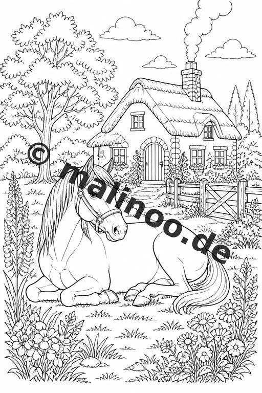 Pferde Malbuch 50 Ausmalbilder gedruckt und gebunden – Vorschaubild 4