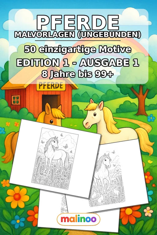 Pferde Malbuch 50 Ausmalbilder gedruckt, ungebunden – Cover