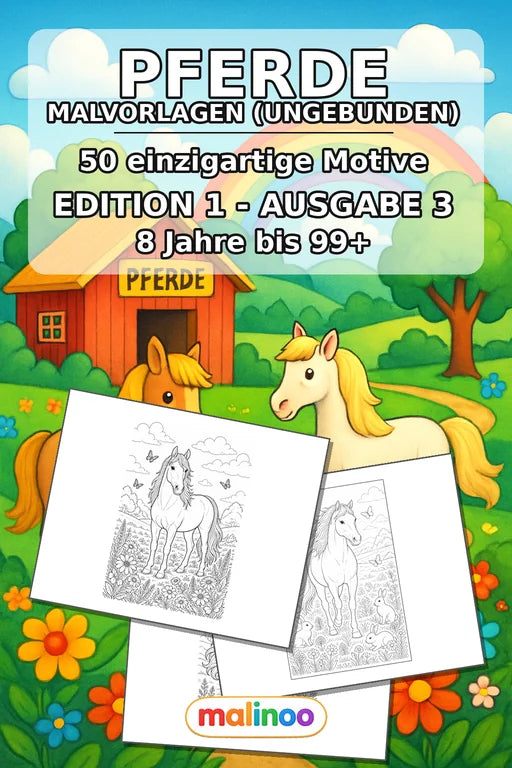 Pferde Malbuch 50 Ausmalbilder gedruckt+lose – Cover