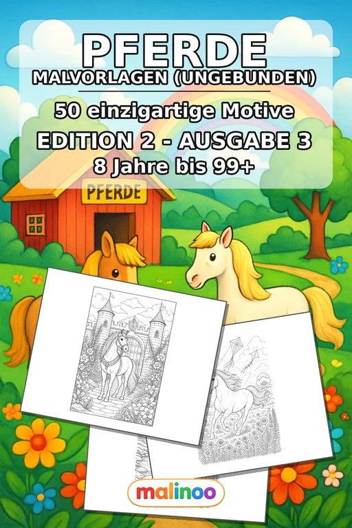 Pferde Malbuch 50 Ausmalbilder gedruckt+lose – Cover