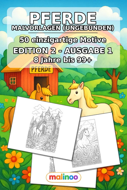 Pferde Malbuch 50 Ausmalbilder gedruckt+lose – Cover