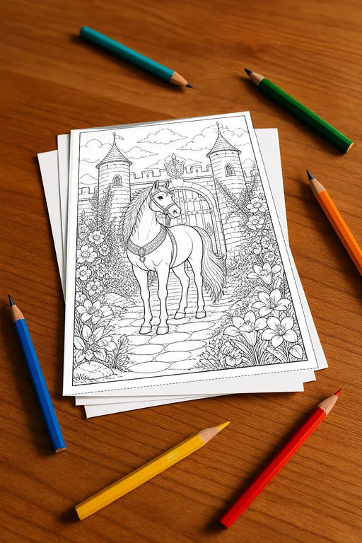 Pferde Malbuch 50 Ausmalbilder gedruckt+lose – Mockup-Ansicht