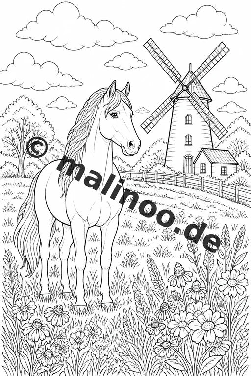 Pferde Malbuch 50 Ausmalbilder gedruckt, ungebunden – Vorschaubild 2
