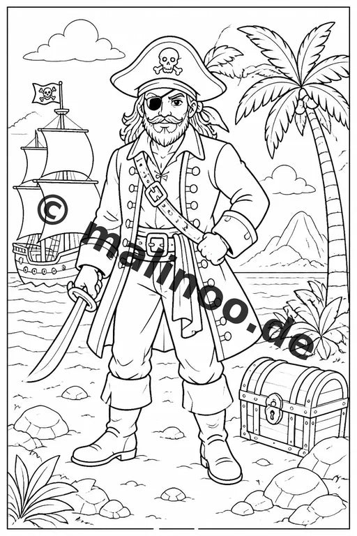 Piraten Malbuch 100 Ausmalbilder PDF Download digital – Vorschaubild 1