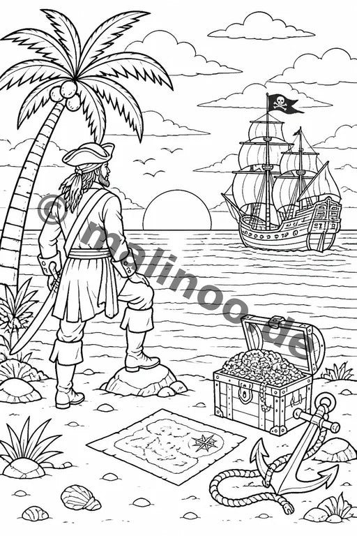 Piraten Malbuch 100 Ausmalbilder gedruckt+gebunden – Vorschaubild 10