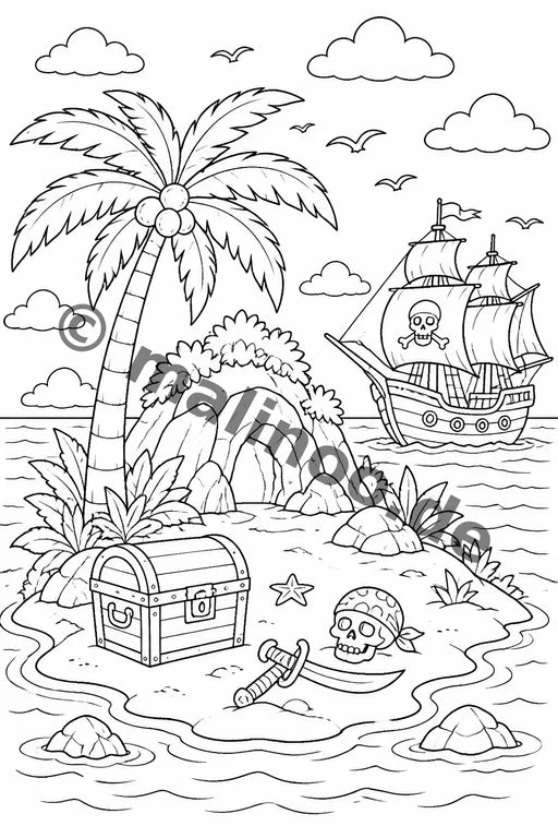 Piraten Malbuch 100 Ausmalbilder gedruckt+gebunden – Vorschaubild 9