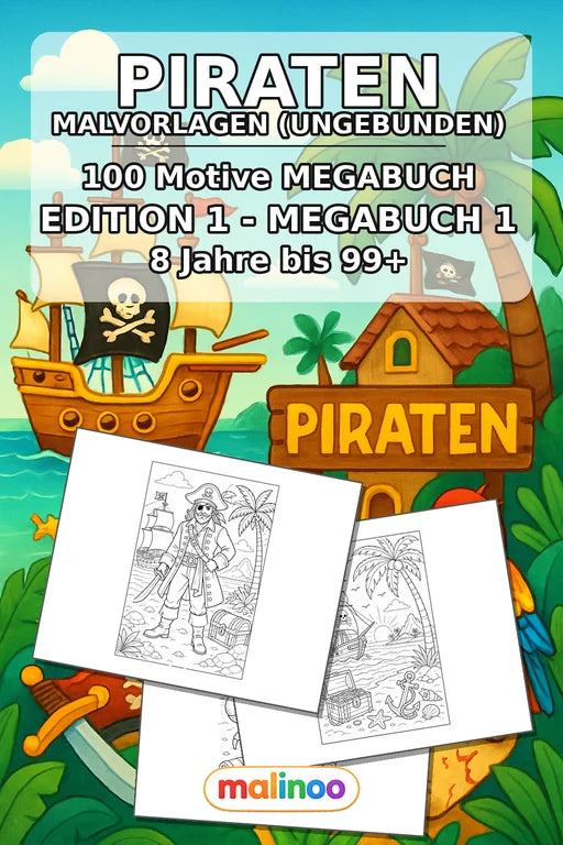 Piraten Malbuch 100 Ausmalbilder gedruckt, ungebunden – Cover