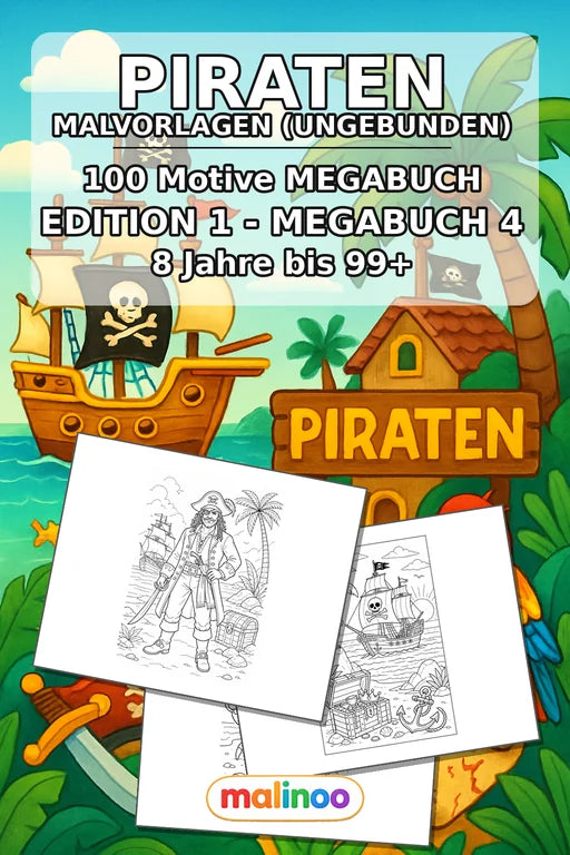 Piraten Malbuch 100 Ausmalbilder gedruckt, ungebunden – Cover