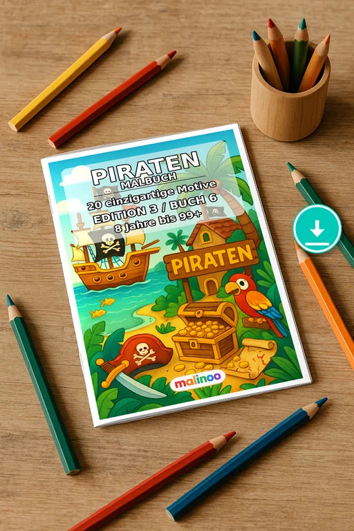 Piraten Malbuch 20 Ausmalbilder PDF Download – Mockup-Ansicht