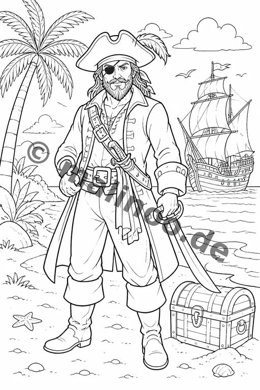 Piraten Malbuch 20 Ausmalbilder PDF Download – Vorschaubild 1