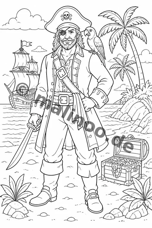 Piraten Malbuch 20 Ausmalbilder PDF Download – Vorschaubild 1