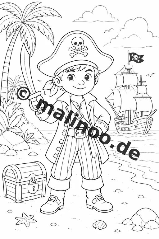 Piraten Malbuch 20 Ausmalbilder PDF Download digital – Vorschaubild 2