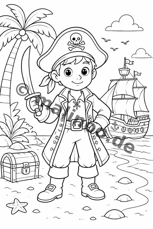 Piraten Malbuch 20 Ausmalbilder PDF Download – Vorschaubild 2