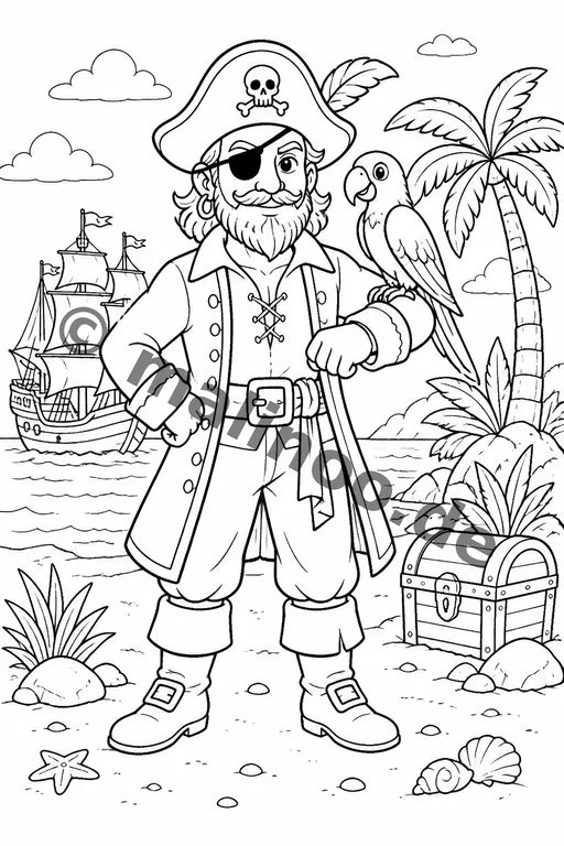 Piraten Malbuch 20 Ausmalbilder PDF Download – Vorschaubild 3
