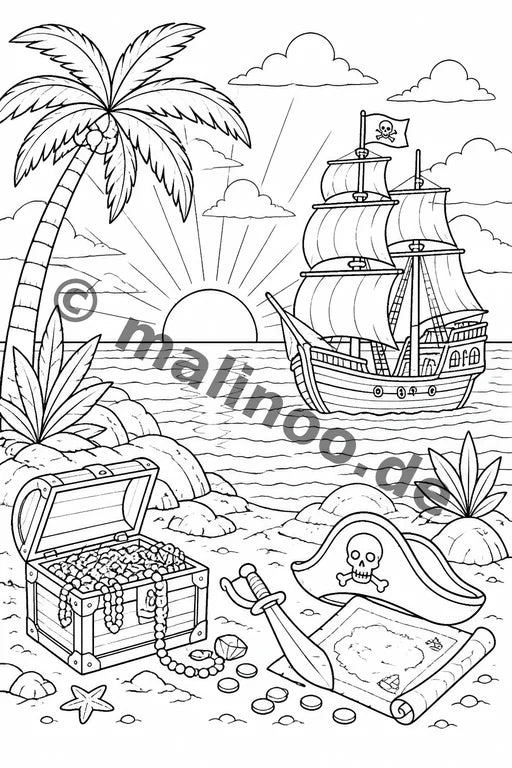 Piraten Malbuch 20 Ausmalbilder gedruckt+gebunden – Vorschaubild 10