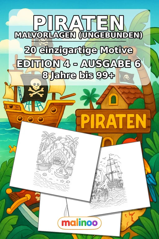 Piraten Malbuch 20 Ausmalbilder gedruckt, ungebunden – Cover