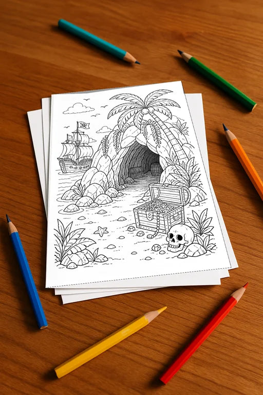 Piraten Malbuch 20 Ausmalbilder gedruckt+lose – Mockup-Ansicht