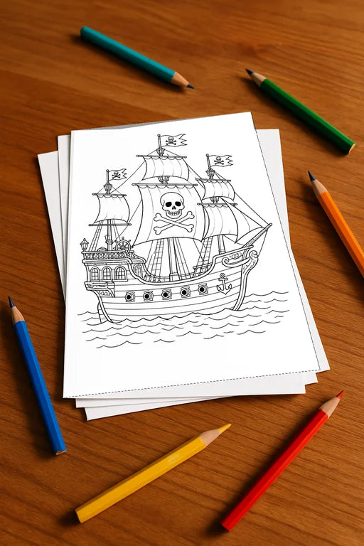 Piraten Malbuch 20 Ausmalbilder gedruckt+lose – Mockup-Ansicht