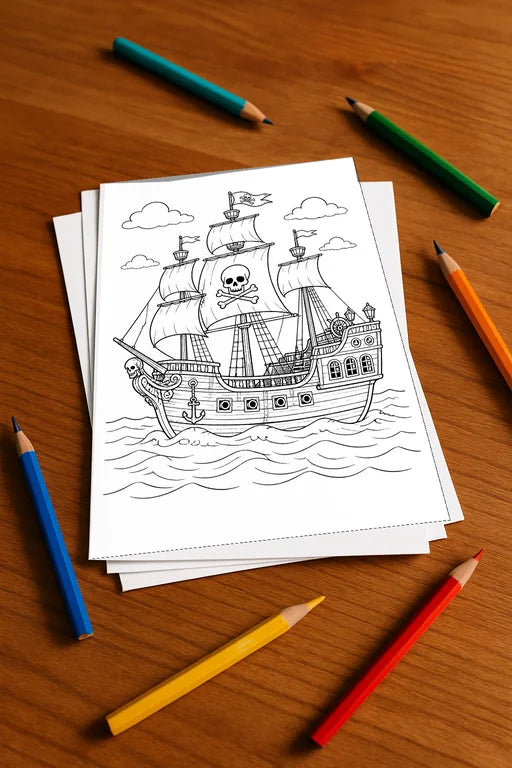 Piraten Malbuch 20 Ausmalbilder gedruckt+lose – Mockup-Ansicht