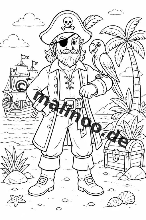 Piraten Malbuch 20 Ausmalbilder gedruckt, ungebunden – Vorschaubild 3