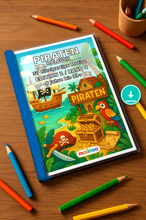 Piraten Malbuch 50 Ausmalbilder PDF Download – Mockup-Ansicht