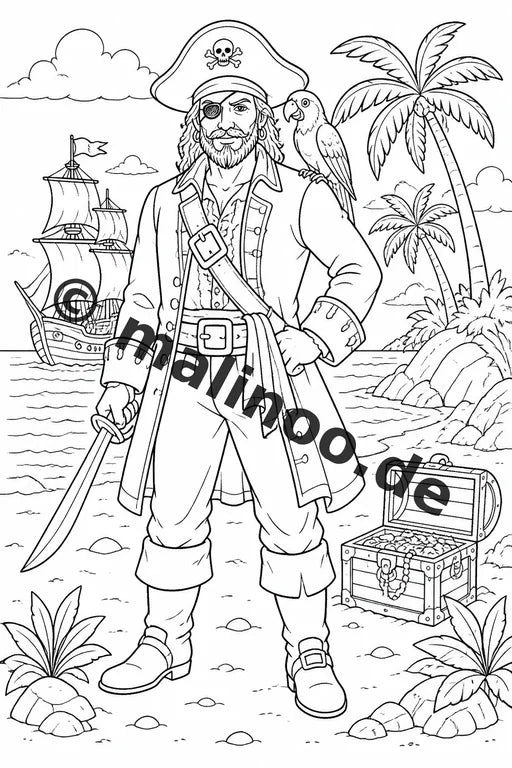 Piraten Malbuch 50 Ausmalbilder PDF Download digital – Vorschaubild 1