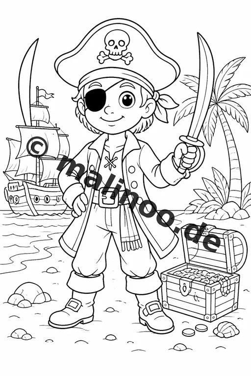 Piraten Malbuch 50 Ausmalbilder PDF Download digital – Vorschaubild 2