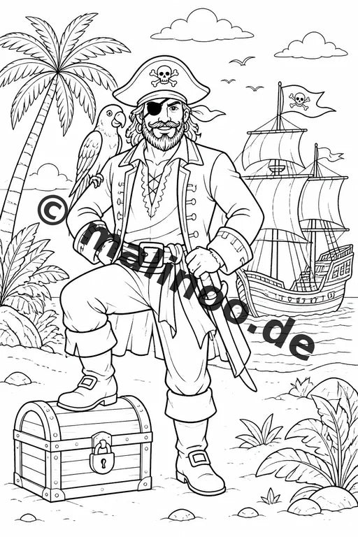 Piraten Malbuch 50 Ausmalbilder PDF Download digital – Vorschaubild 3