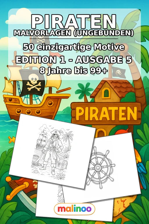 Piraten Malbuch 50 Ausmalbilder gedruckt, ungebunden – Cover