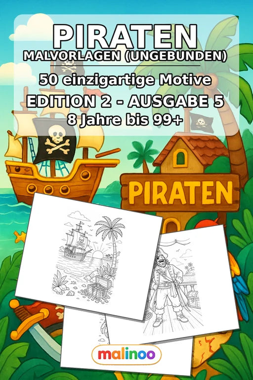 Piraten Malbuch 50 Ausmalbilder gedruckt, ungebunden – Cover