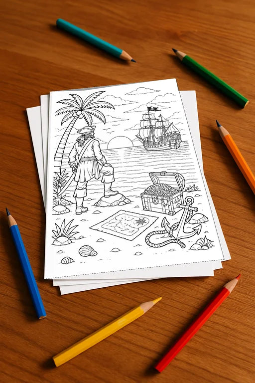 Piraten Malbuch 50 Ausmalbilder gedruckt+lose – Mockup-Ansicht