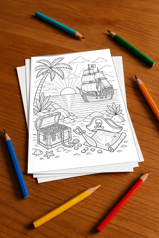 Piraten Malbuch 50 Ausmalbilder gedruckt+lose – Mockup-Ansicht