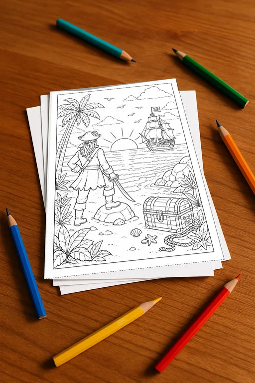 Piraten Malbuch 50 Ausmalbilder gedruckt+lose – Mockup-Ansicht