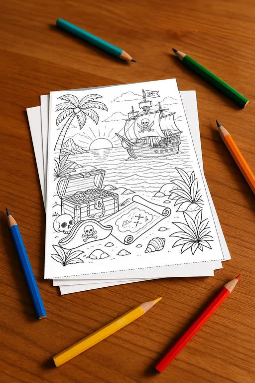 Piraten Malbuch 50 Ausmalbilder gedruckt+lose – Mockup-Ansicht