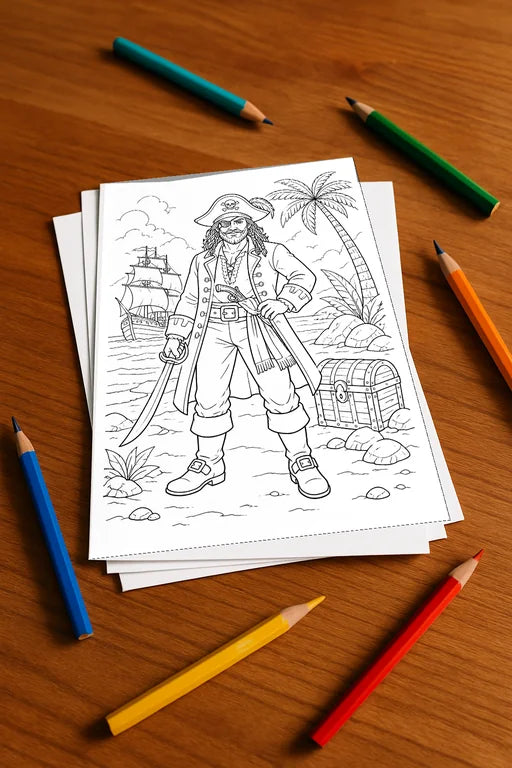 Piraten Malbuch 50 Ausmalbilder gedruckt+lose – Mockup-Ansicht