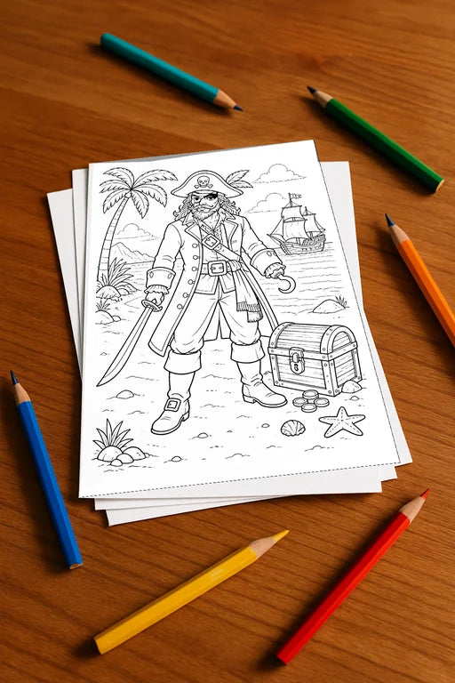 Piraten Malbuch 50 Ausmalbilder gedruckt+lose – Mockup-Ansicht
