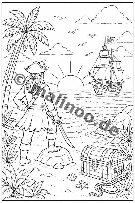 Piraten Malbuch 50 Ausmalbilder gedruckt+lose – Vorschaubild 10