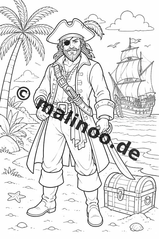 Piraten Malbuch 50 Ausmalbilder gedruckt, ungebunden – Vorschaubild 1