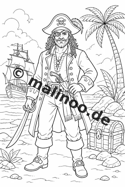 Piraten Malbuch 50 Ausmalbilder gedruckt, ungebunden – Vorschaubild 1