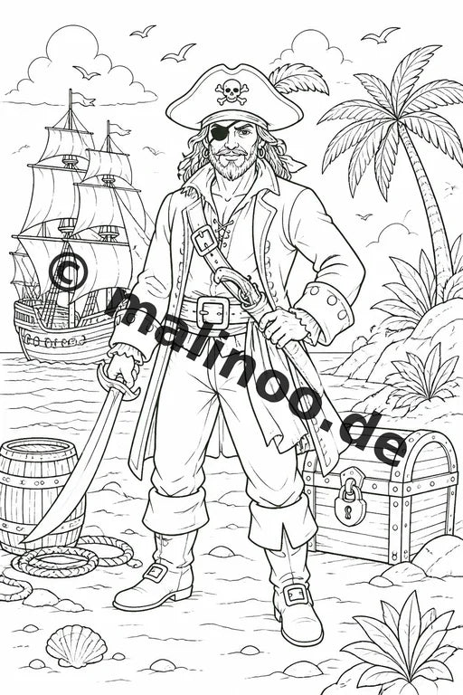 Piraten Malbuch 50 Ausmalbilder gedruckt, ungebunden – Vorschaubild 1