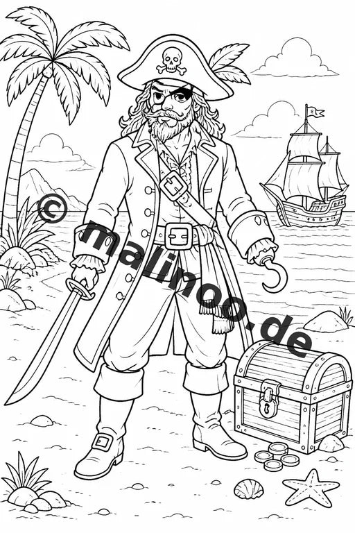 Piraten Malbuch 50 Ausmalbilder gedruckt, ungebunden – Vorschaubild 1