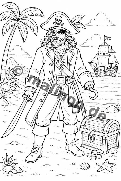 Piraten Malbuch 50 Ausmalbilder gedruckt+lose – Vorschaubild 1
